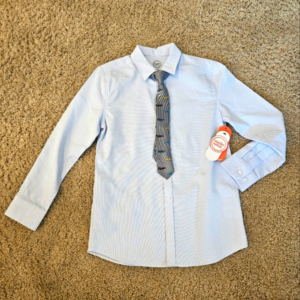 NWT Wonder Nation little boy longsleeve button up shirt with attached tie size S